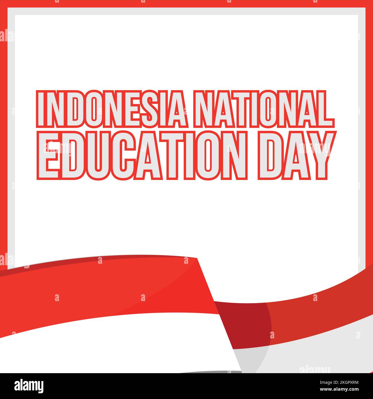 Creative design for Indonesian National Education Day with red color shade on text effect in a white background, Indonesian flag, Education Day illust Stock Vector