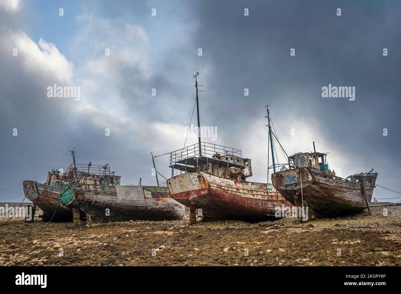 France, Brittany, Camaret-sur-Mer, Clouds over ship cemetery Stock Photo