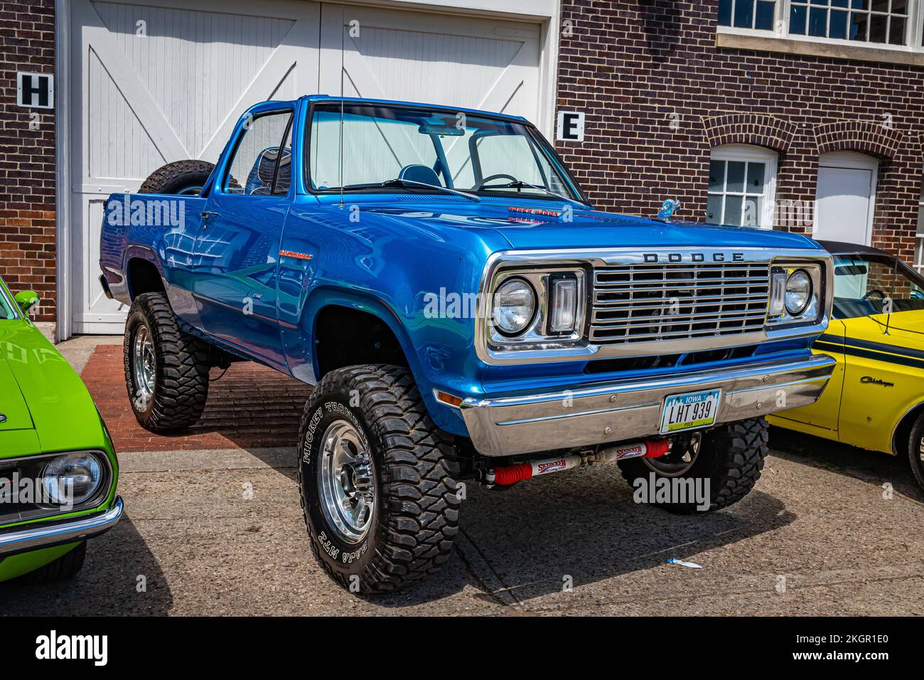 Des Moines, IA July 03, 2022 High perspective front corner view of a 1975 Dodge Ramcharger