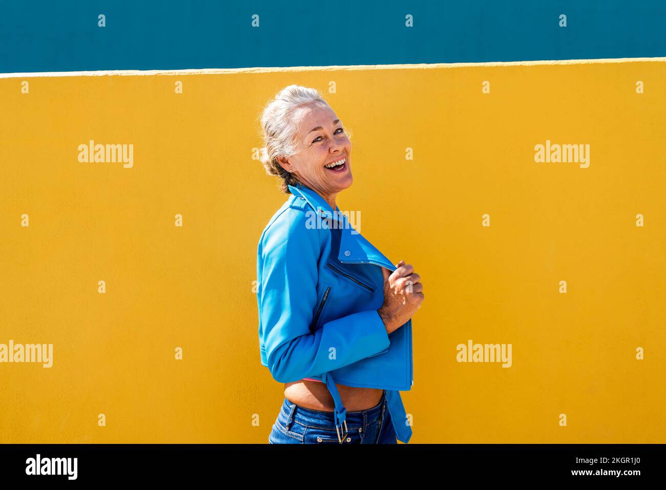 Blue leather jacket hi-res stock photography and images - Alamy