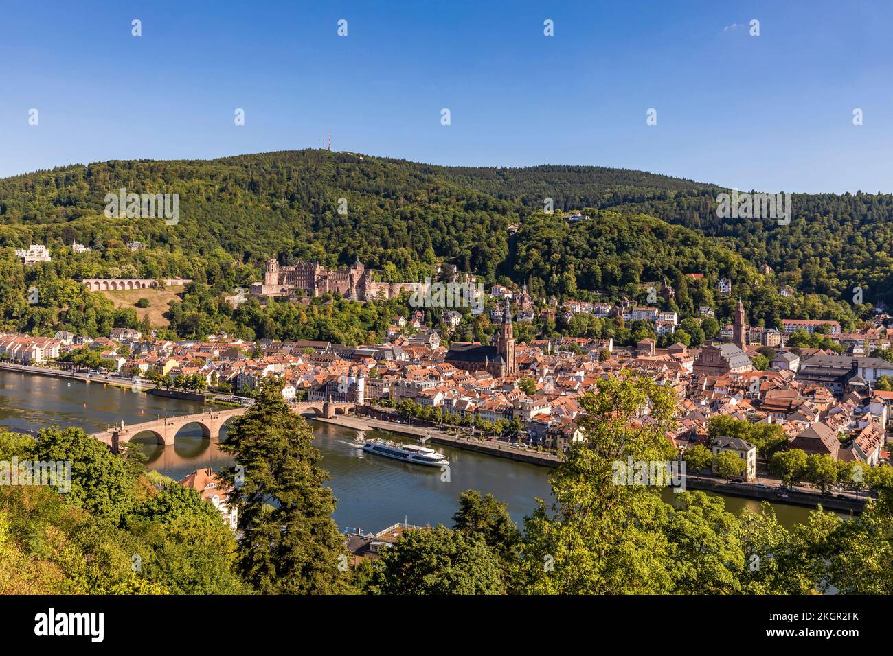 Germany, Baden-Wurttemberg, Heidelberg, View of riverside town in ...