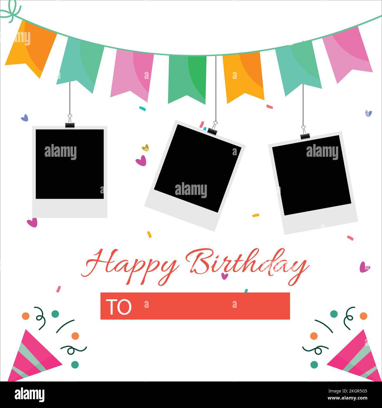 Happy Birthday Photo frame vector illustration, Happy birthday Wish