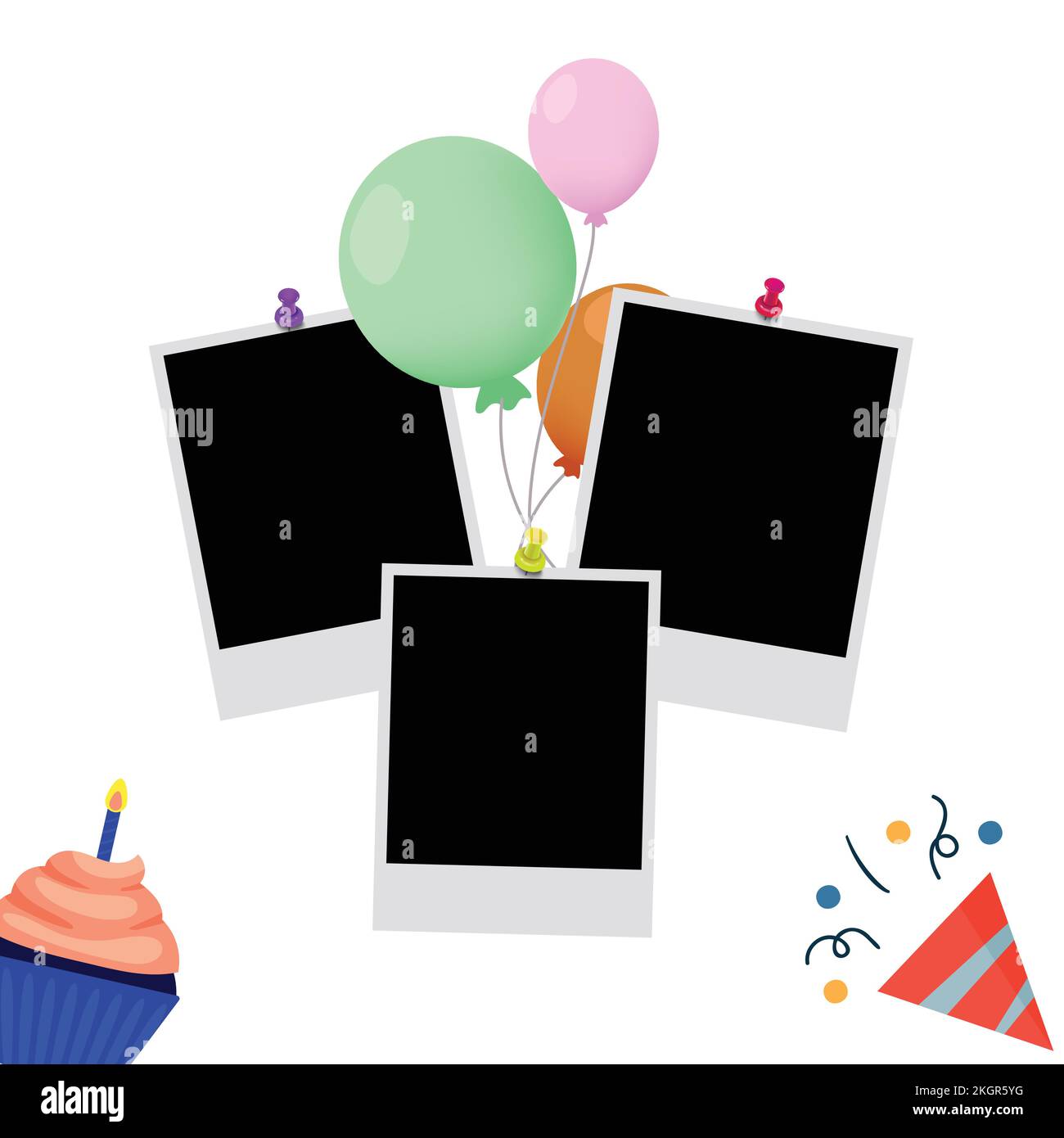 Happy Birthday Photo frame vector illustration on white background
