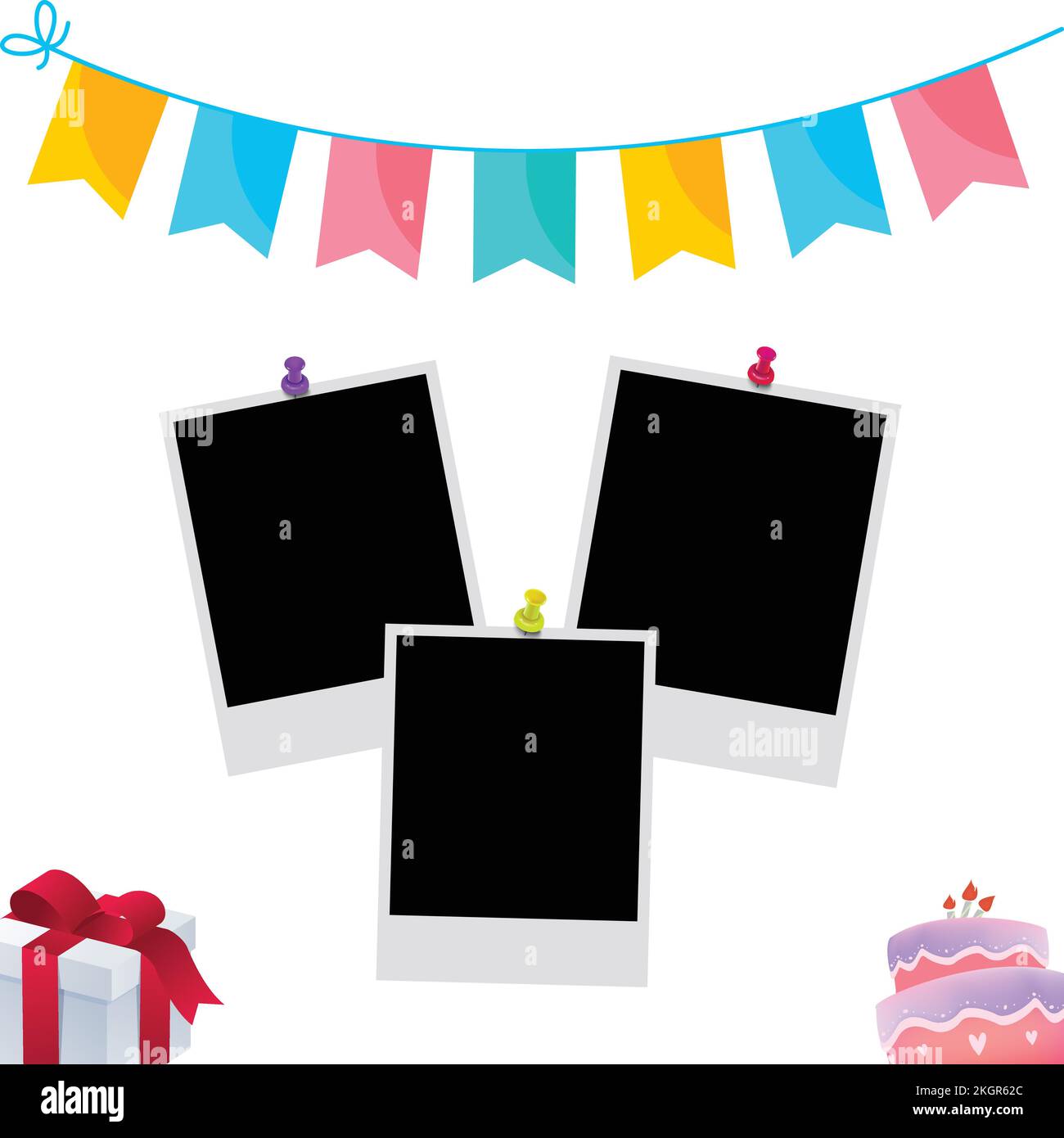 Happy Birthday Photo frame vector illustration, Happy Birthday