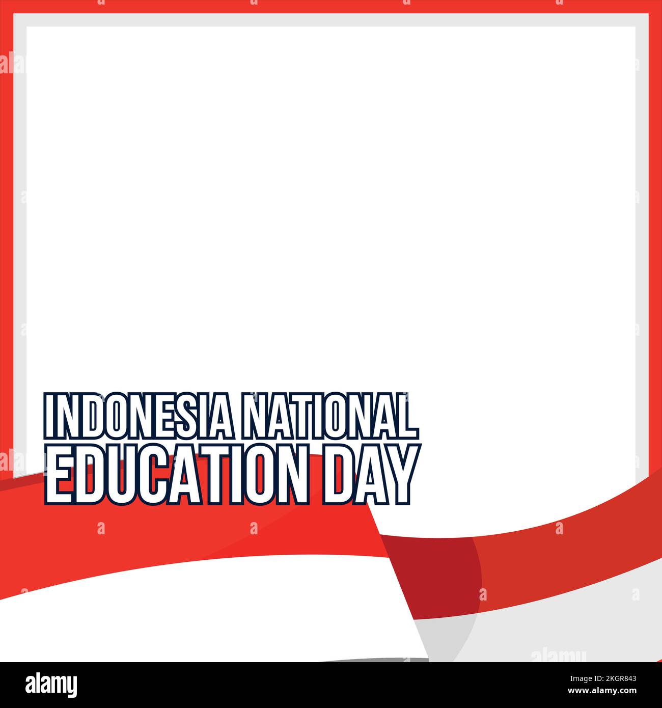 Indonesian National Education Day with white color text effect and red frame, Indonesian flag