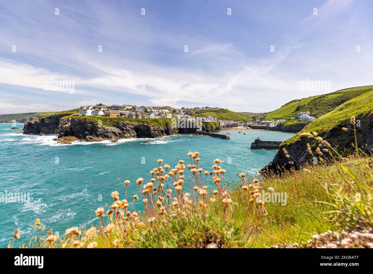 UK, England, Port Isaac, View of coastal town in spring Stock Photo