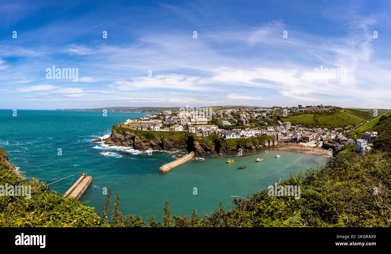 UK, England, Port Isaac, View of coastal town in spring Stock Photo