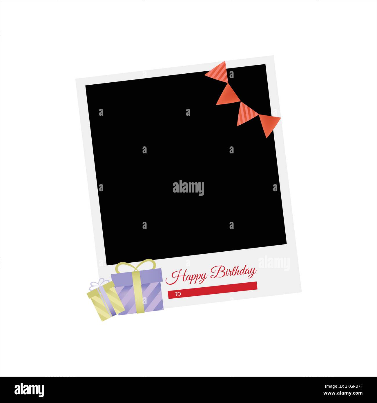 Happy Birthday Photo frame vector illustration, Balloons, Cupcakes