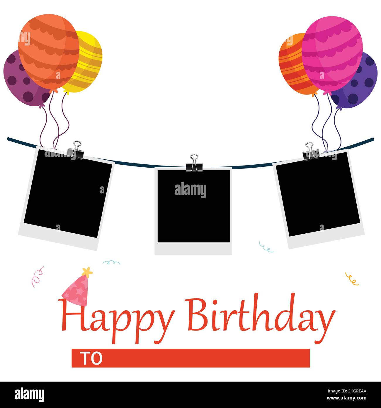 Happy Birthday Photo frame vector illustration, Happy birthday Wish