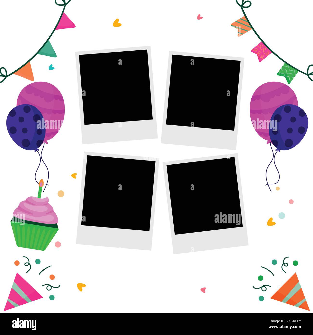 Happy Birthday Photo frame vector illustration, Happy birthday Wish