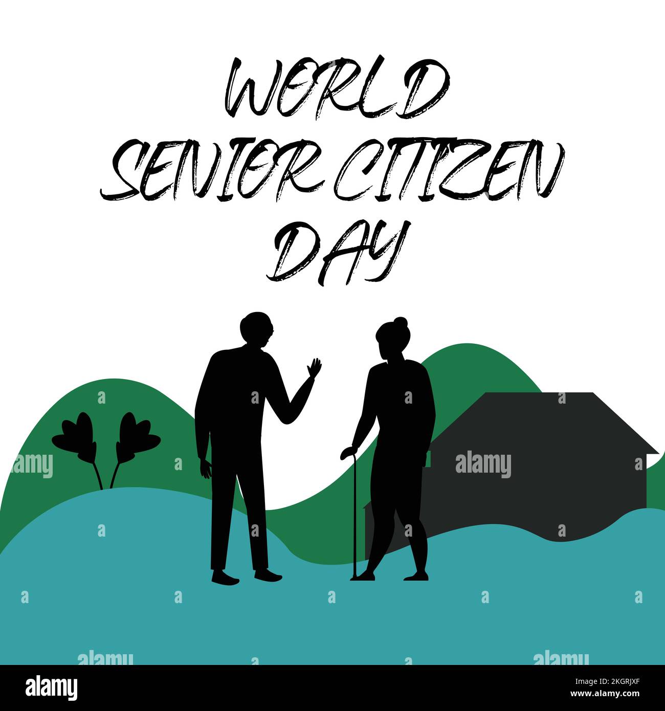 World senior citizen day vector illustration and stylish text effect, senior citizen day special vector design, multicolor, hill, senior citizen, blac Stock Vector