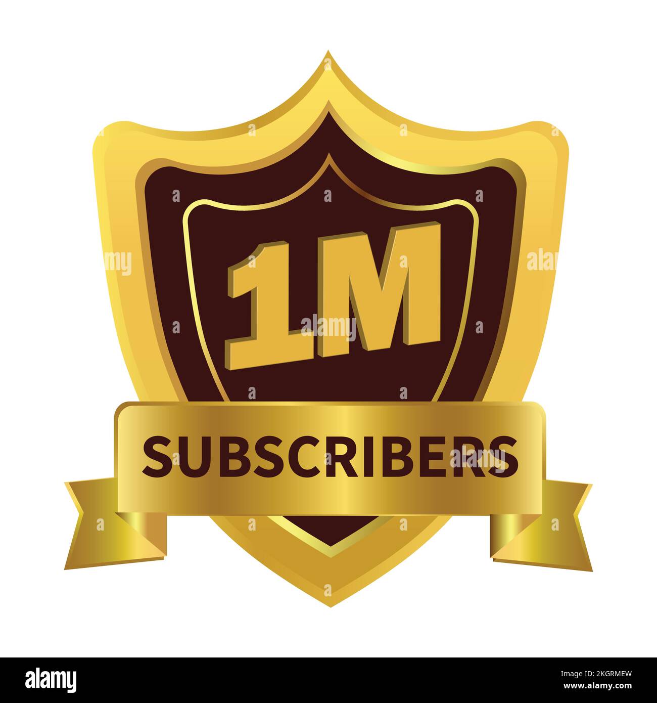 Stylish 1 million Subscribers badge with golden ribbon and dark color shade vector illustration on a white background, 1 million subscriber celebratio Stock Vector