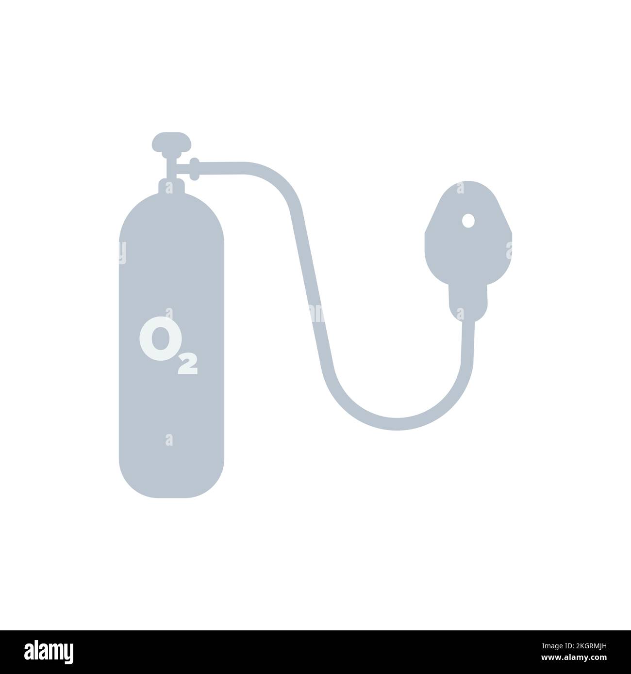 Ash color Oxygen cylinder medical equipment with mask vector illustration, oxygen tank, cylinder, oxygen, O2, Medical equipment, Hospital, doctor, mas Stock Vector