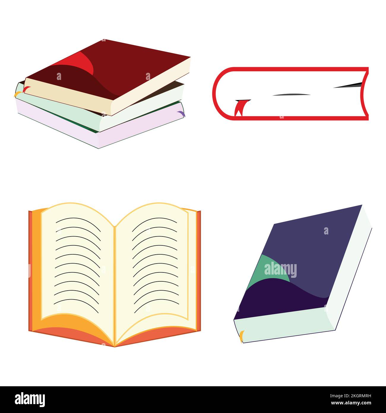 School or college equipment for students multicolor books vector illustration, Books, Equipment, elements, school, university, college, students. Stock Vector
