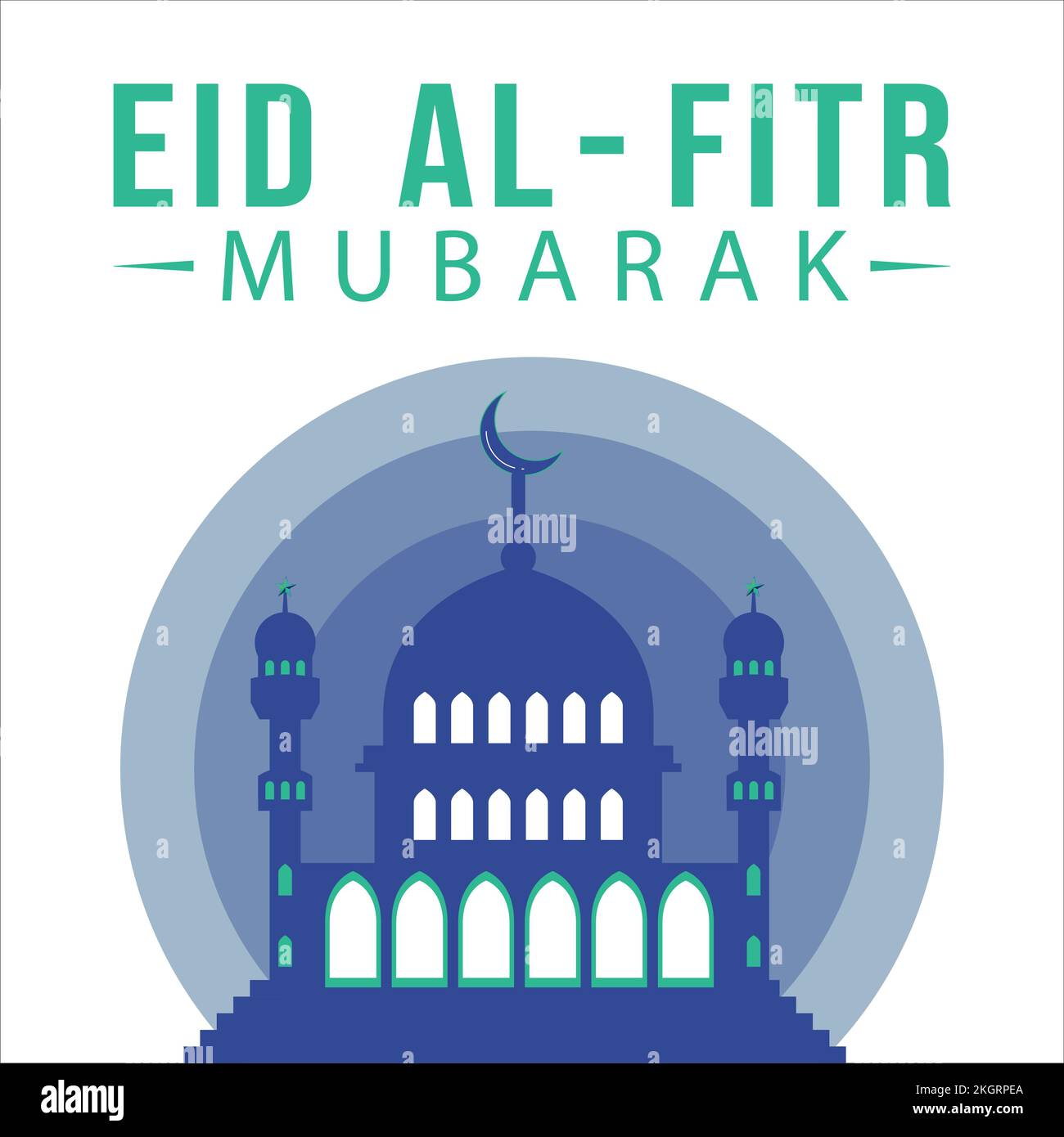 Beautiful Eid AlFitr Mubarak Green text effect on White background
