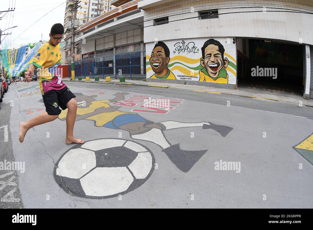 Rio de Janeiro, Brazil,November 23, 2022. Rua Pereira Nunes, painted and decorated by the locals, for the Qatar World Cup 2022 Stock Photo