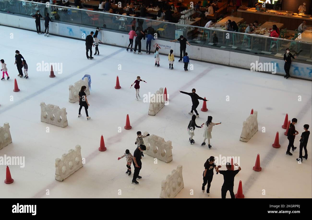 People training in the ice rink in Festival Walk at Kowloon Tong