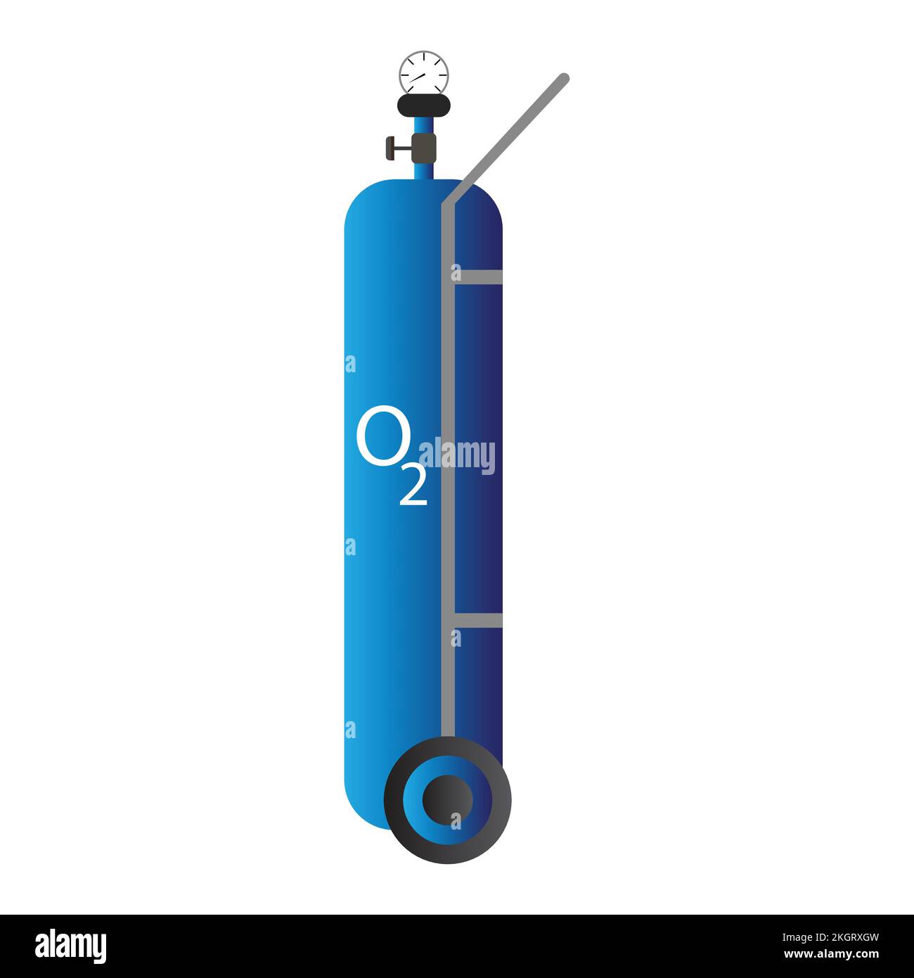 Blue Oxygen cylinder with stretcher vector illustration on white
