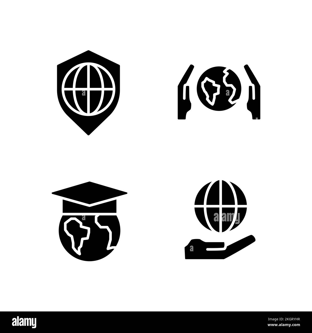 Save planet black glyph icons set on white space Stock Vector Image ...