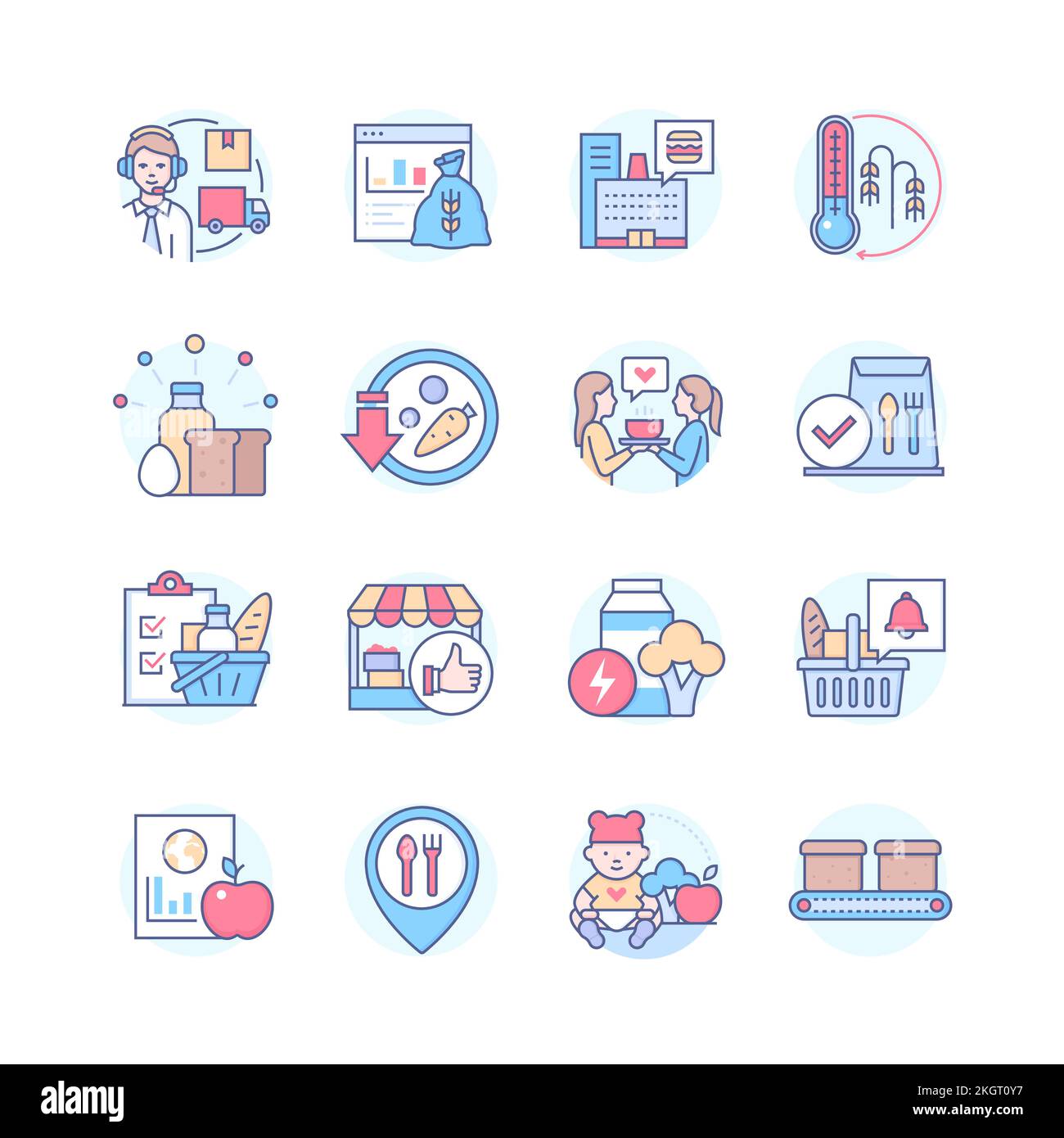 Food Industry and crisis - line design style icons set Stock Vector ...