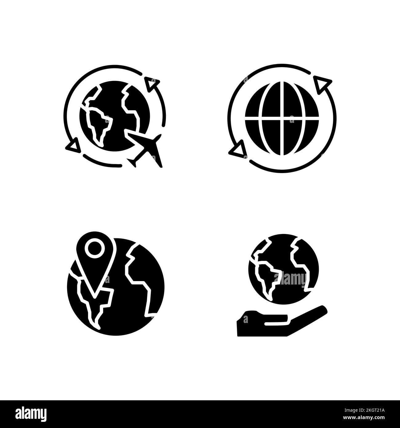Travel around world black glyph icons set on white space Stock Vector