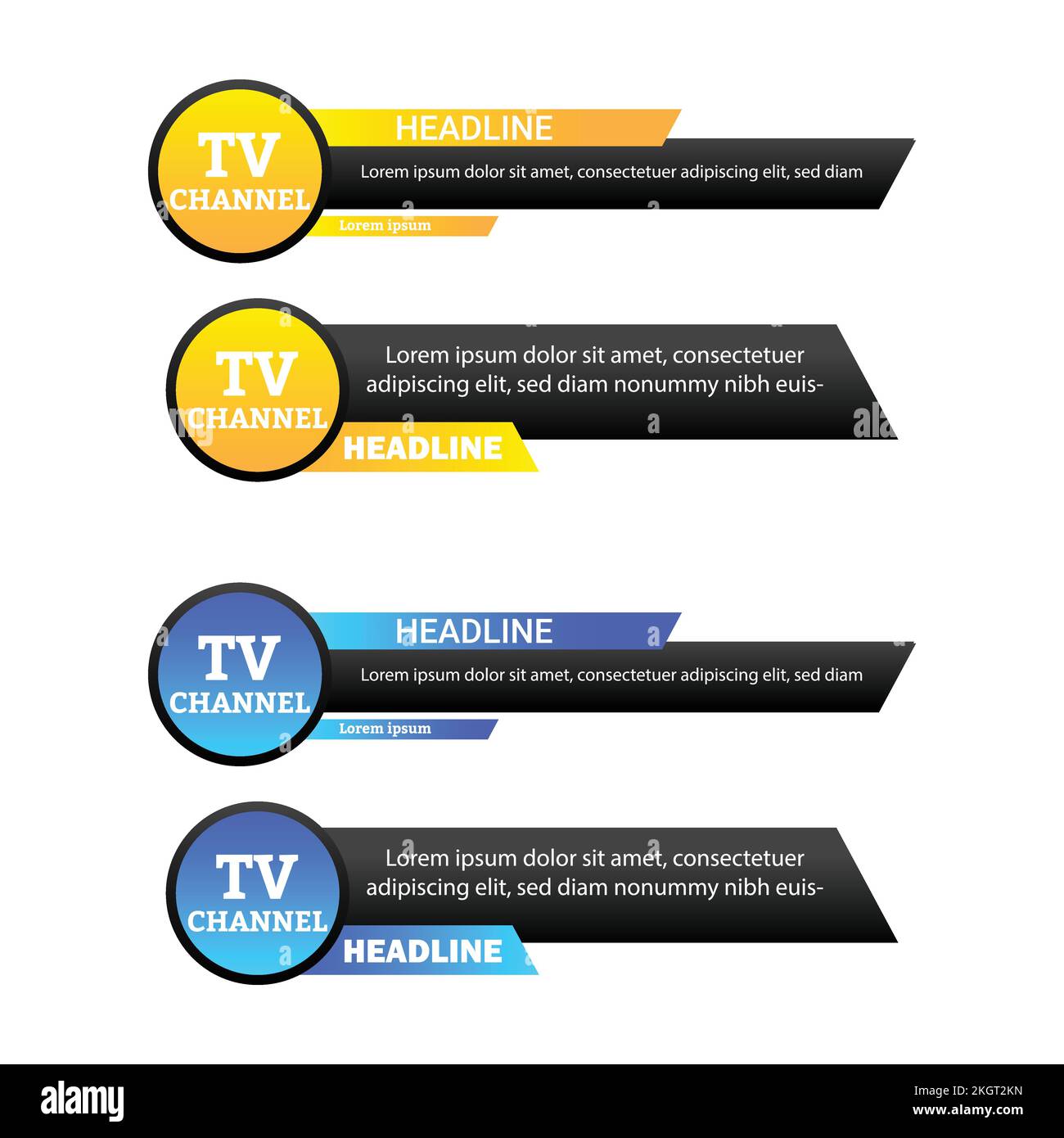 Stylish TV Channel news headline with yellow and blue color shade, News headline with text effect on multicolor shade, Lower third headline for TV new Stock Vector