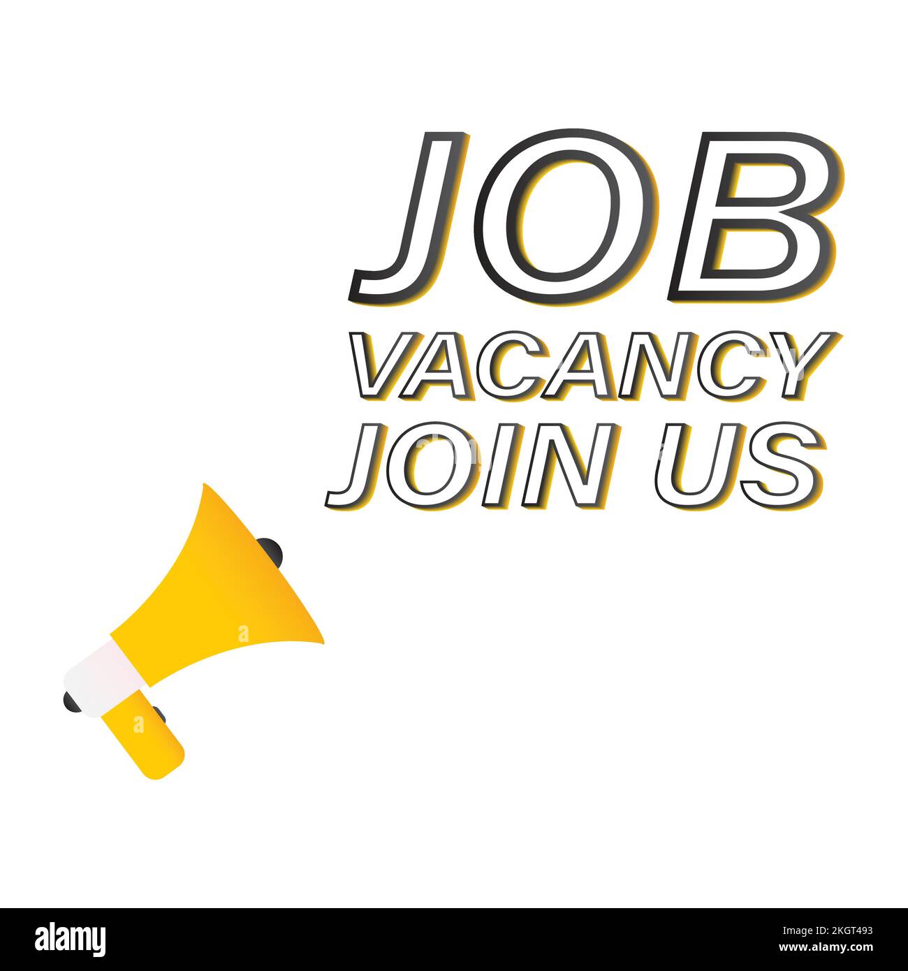 Job vacancy vector with black color shade, hiring concept with a mike speaker, Vacancy inside the white shape, job vacancy hiring concept font design. Stock Vector