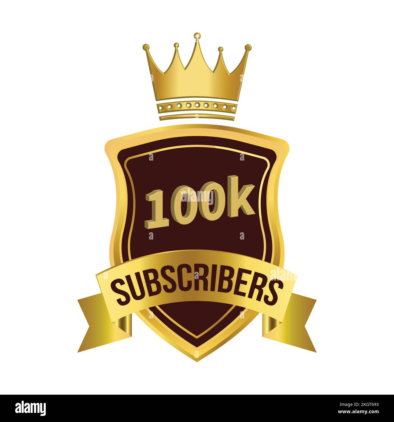Royale 100k subscriber badge with golden color ribbon and golden king