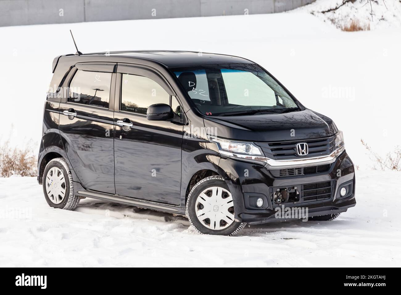 Novosibirsk, Russia - 11.20.2022: Front view of black Honda N-Wgn ...
