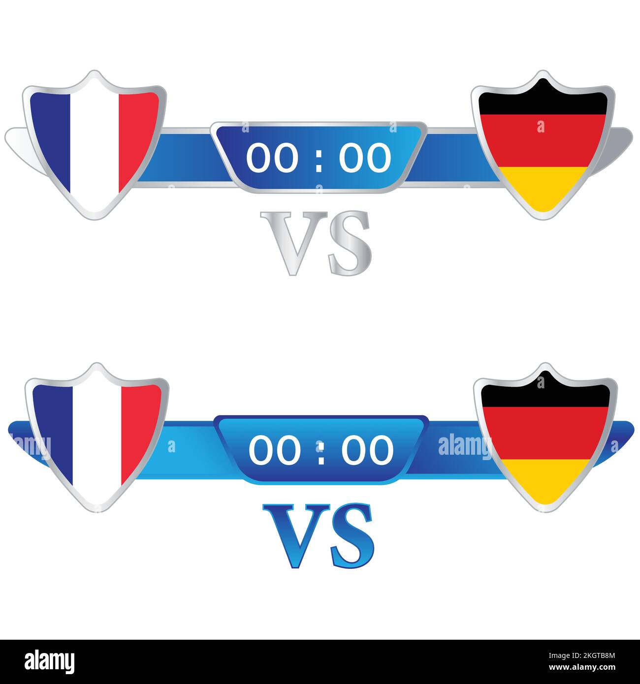 Football match scoreboard with shield shapes and blue color lower