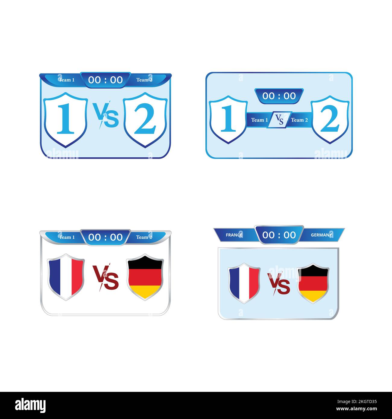 Sports scoreboard design collection. Soccer game scoreboard vector. Germany VS France football match scoreboard with flag illustration. Stock Vector