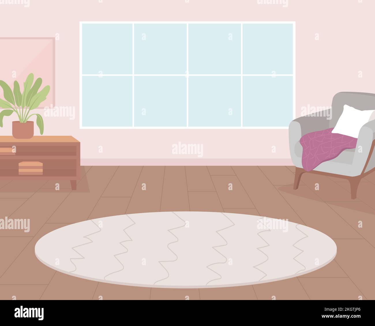 Round carpet in empty living room flat color vector illustration Stock ...