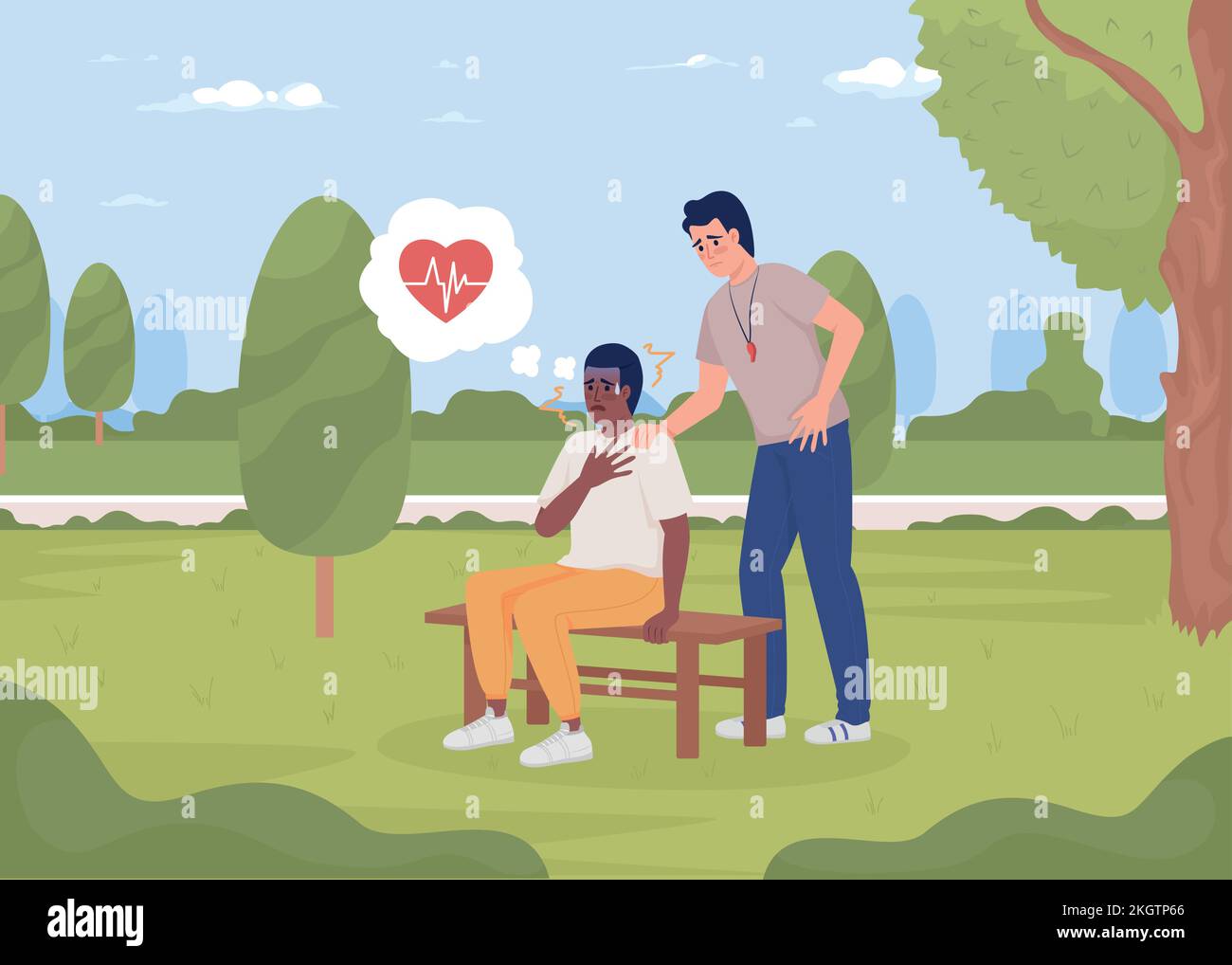 Sportsman With Heart Attack In Park Flat Color Vector Illustration sportsman-with-heart-attack-in-park-flat-color-vector-illustration