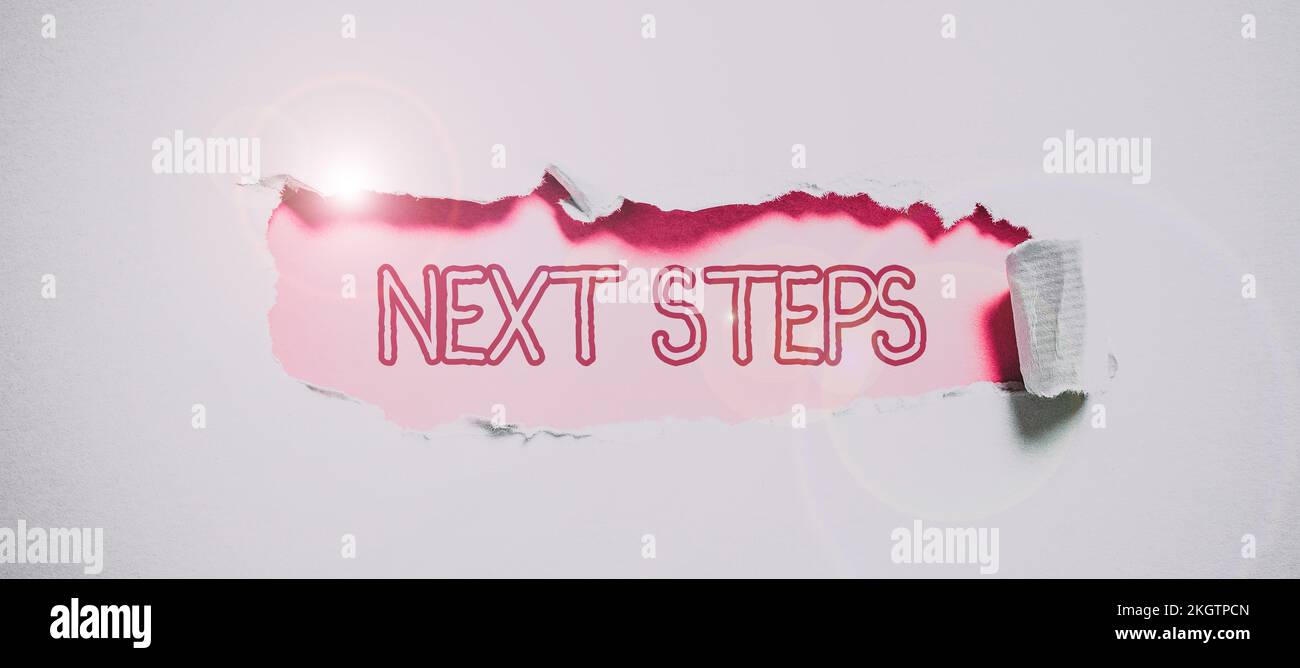 Sign displaying Next Steps. Business showcase numper of process going ...