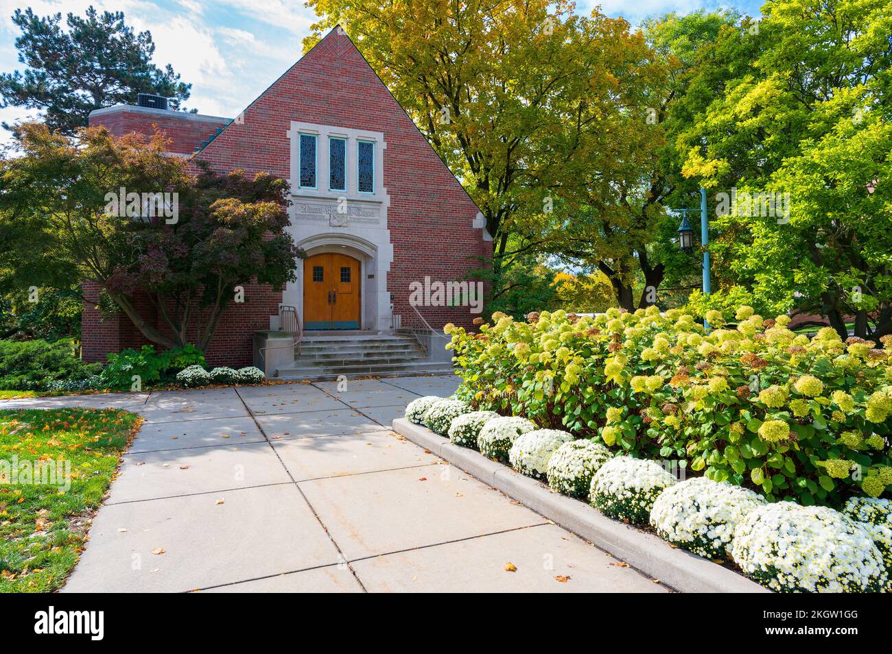 East Lansing MI - October 18, 2022: Entrance to the chapel on the MSU campus Stock Photo