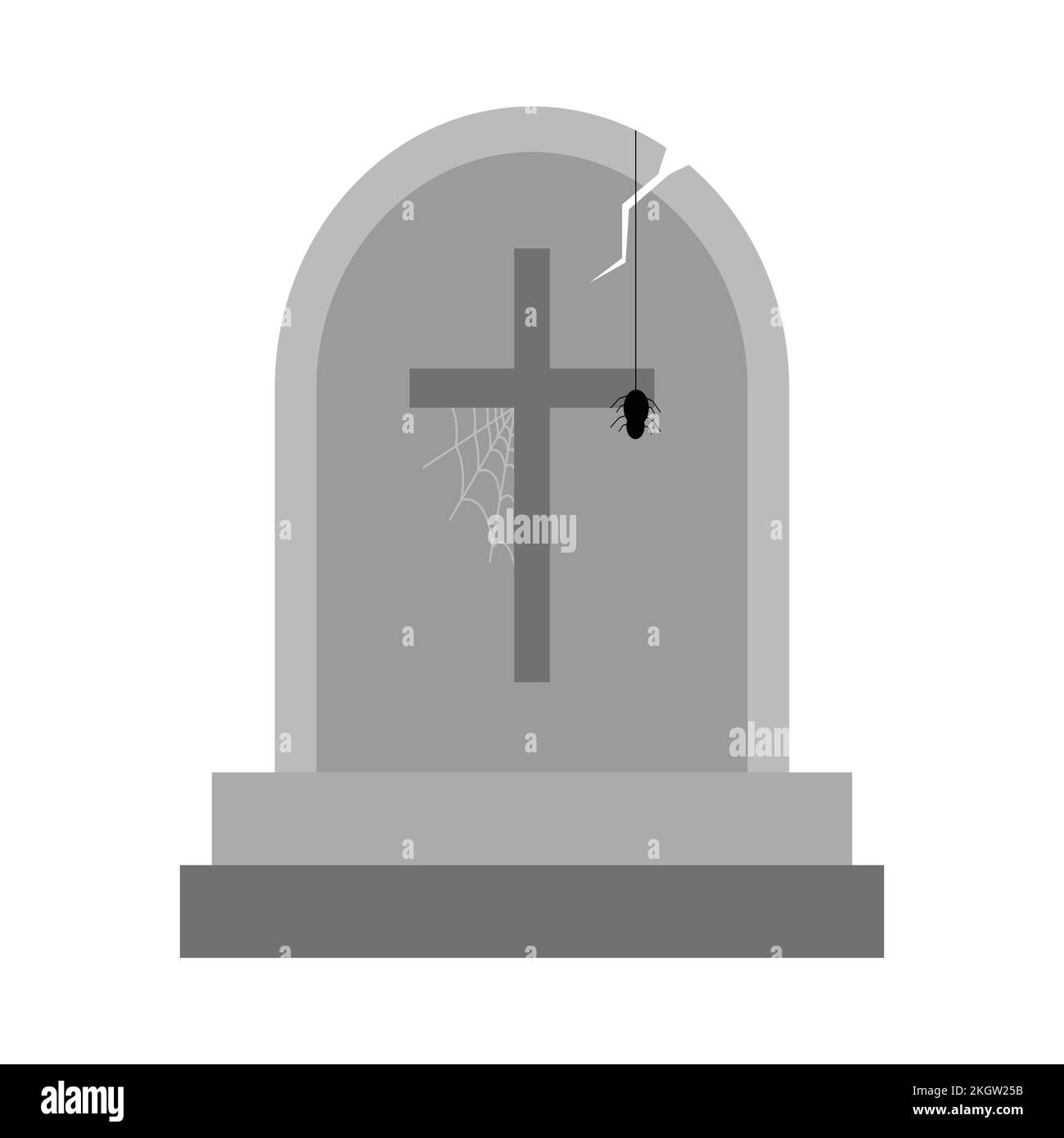 Halloween scary stone grave vector with a spider. Halloween illustration design with the stone grave and Christian sign. Old scary grave design with s Stock Vector