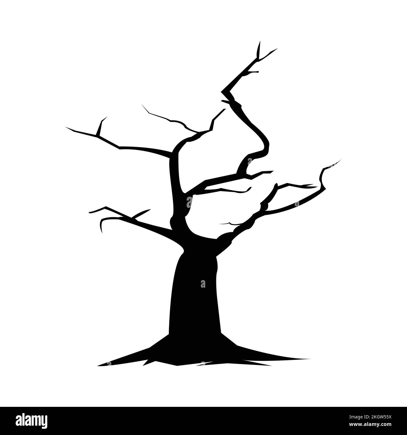 Dead tree silhouette vector illustration on a white background. Halloween big tree silhouette design with dark black color. Spooky vector design for H Stock Vector