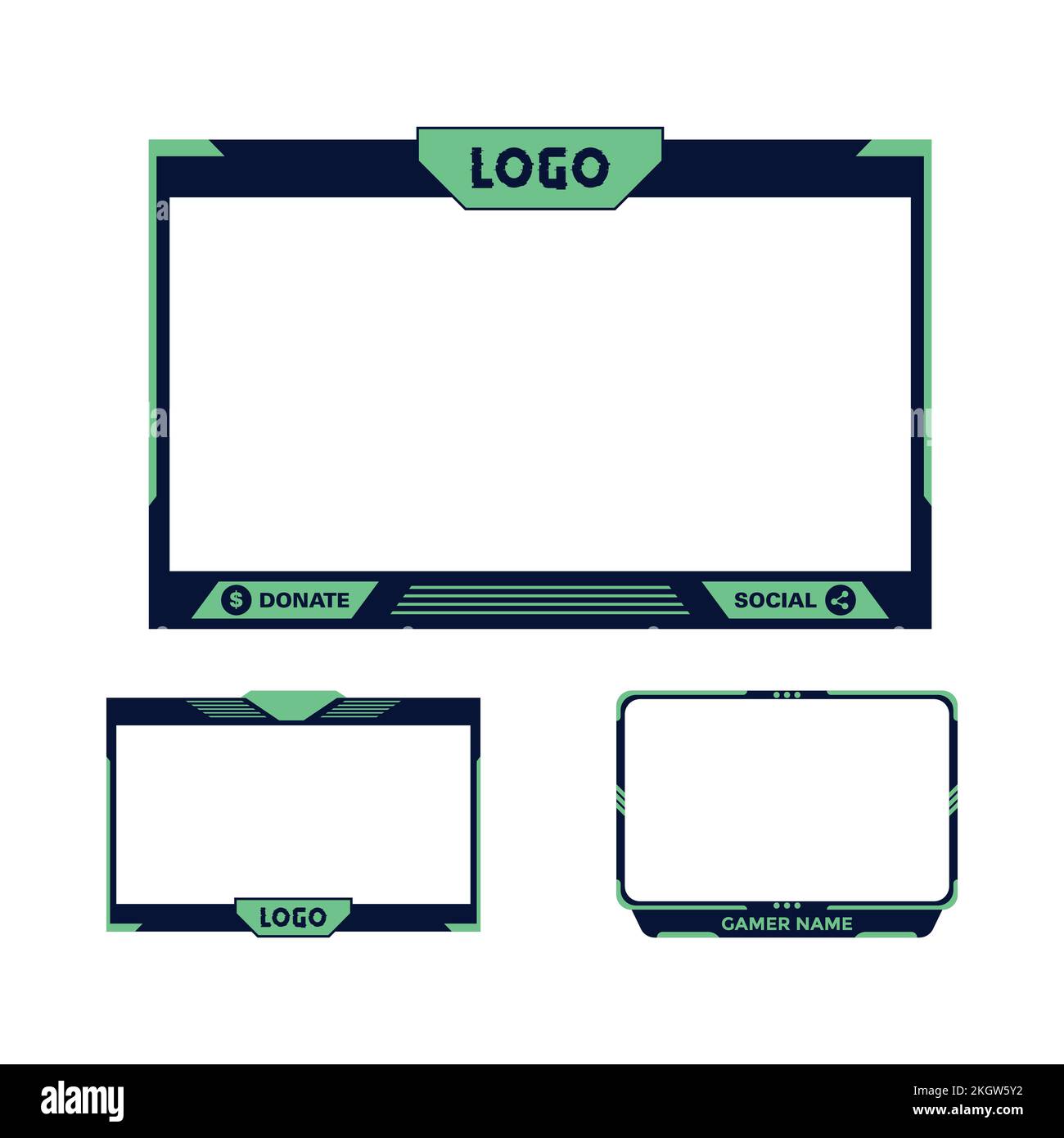 Gaming overlay stylish design for live streamers. Green and black color