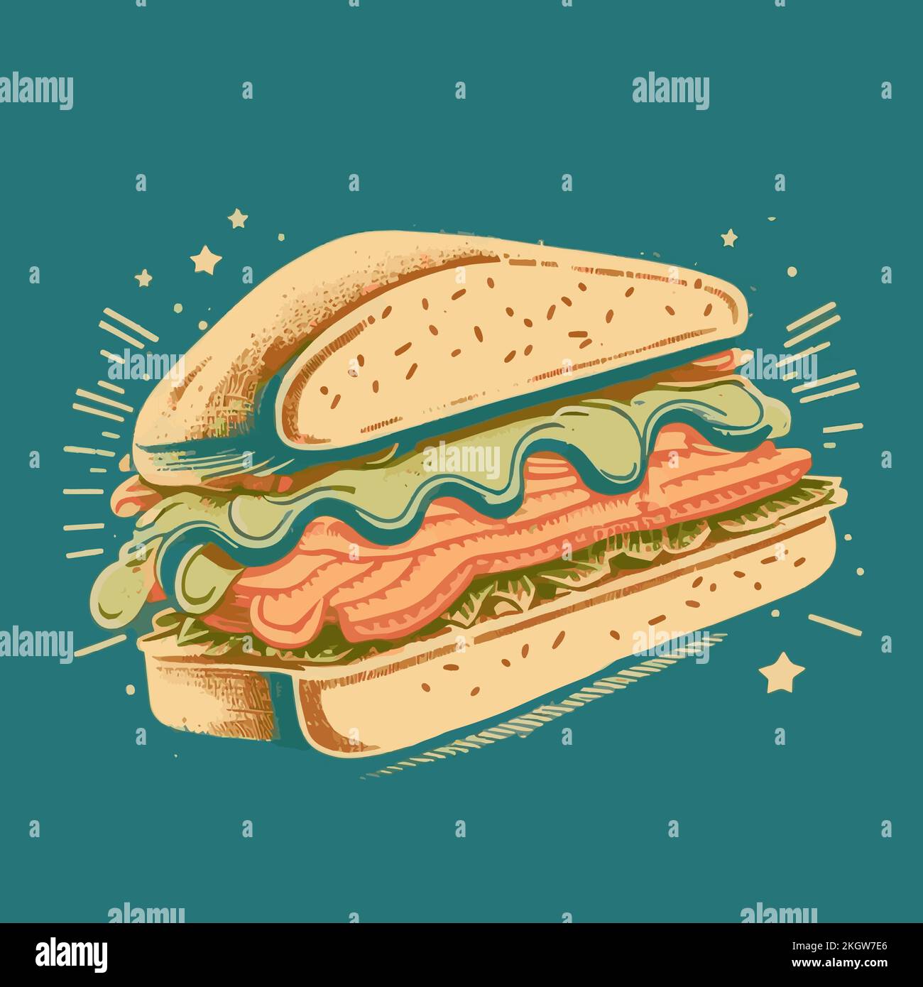 sandwich with sausage long square bacon sandwich cartoon vector icon