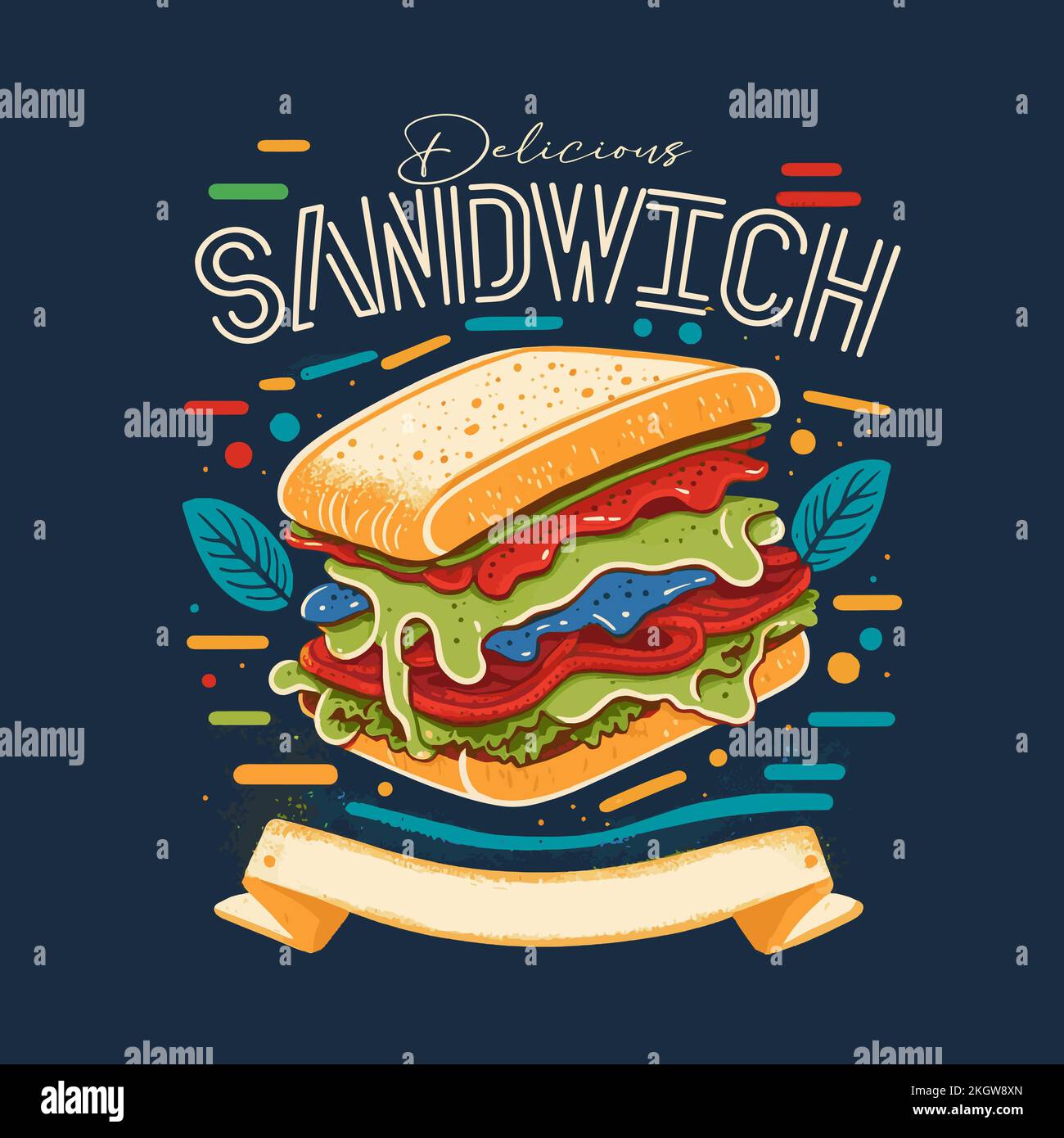 sandwich with sausage long square bacon sandwich cartoon vector icon