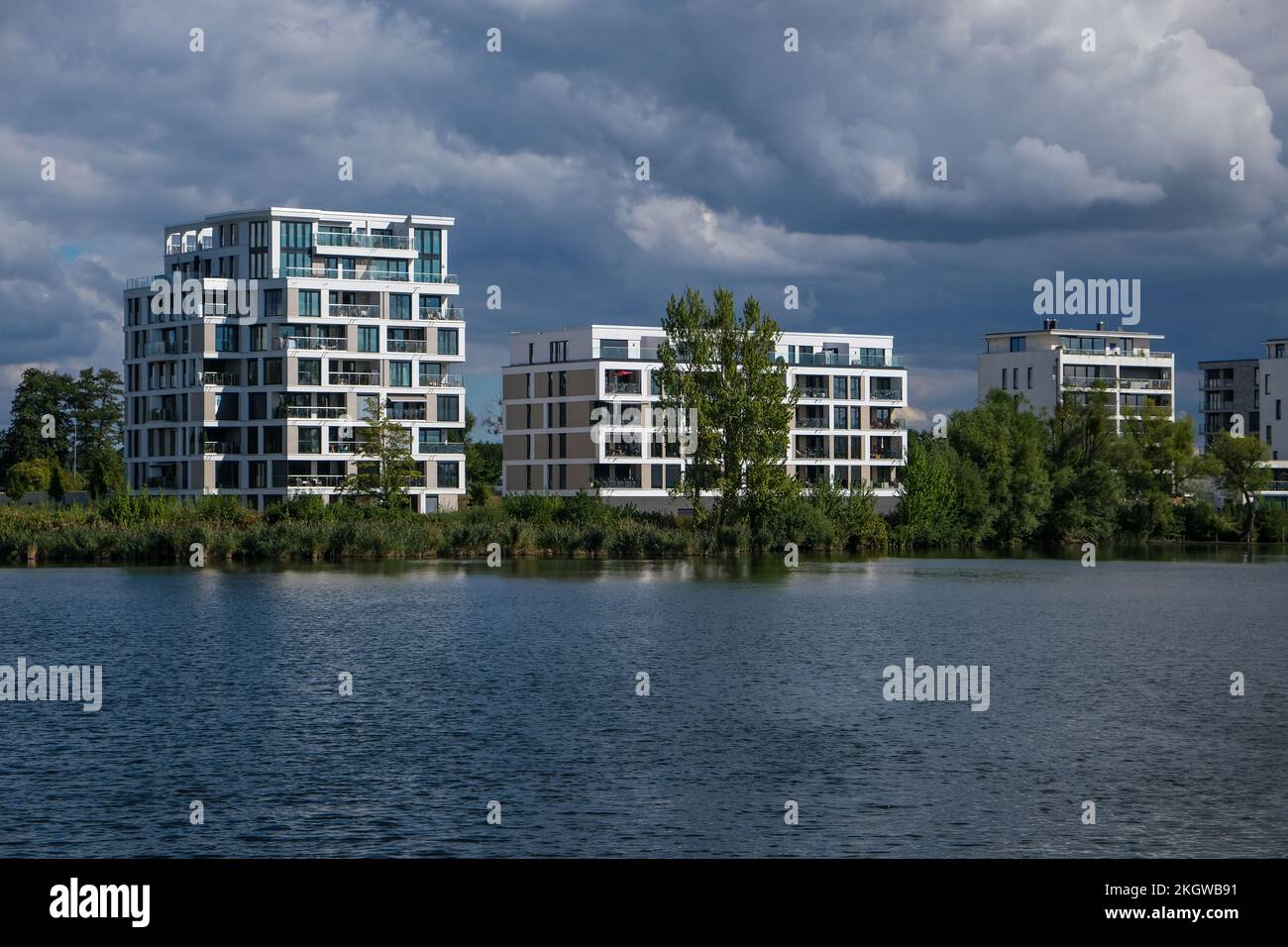 Schwerin, Mecklenburg-Vorpommern, Germany - Luxury apartments on the shore of Ziegeinnensee. Stock Photo