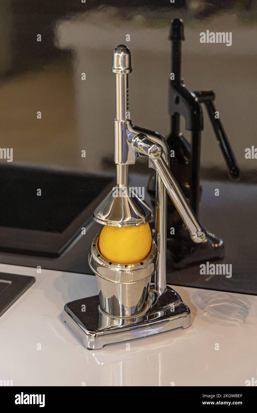 Manual Fresh Citrus Juicer Press at Kitchen Countertop Stock Photo Alamy