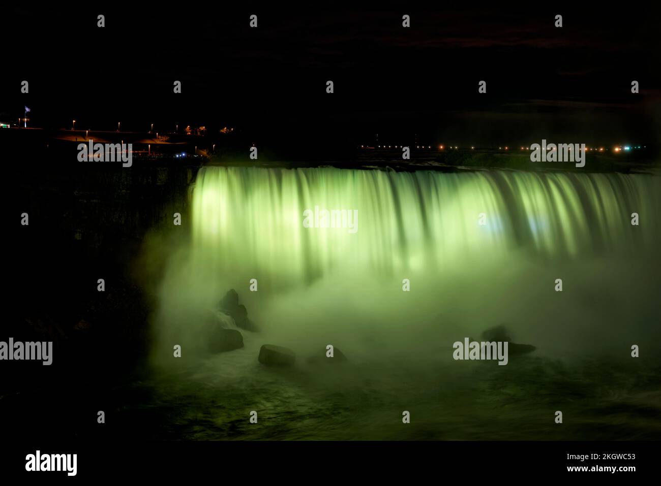 The illuminated Horseshoe canadian Niagara falls at night. Canada Stock