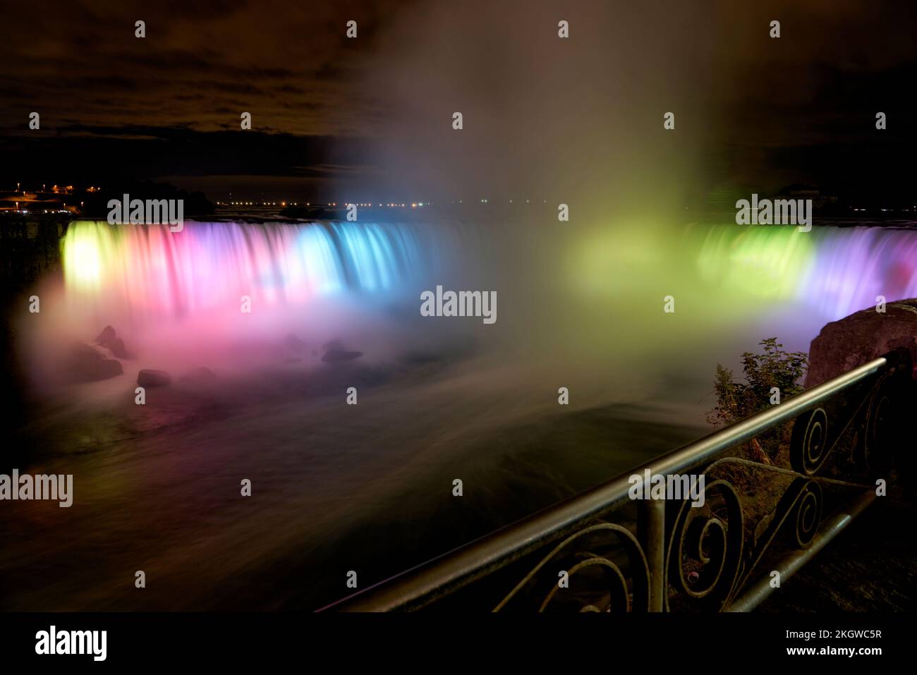 The illuminated Horseshoe canadian Niagara falls at night. Canada Stock