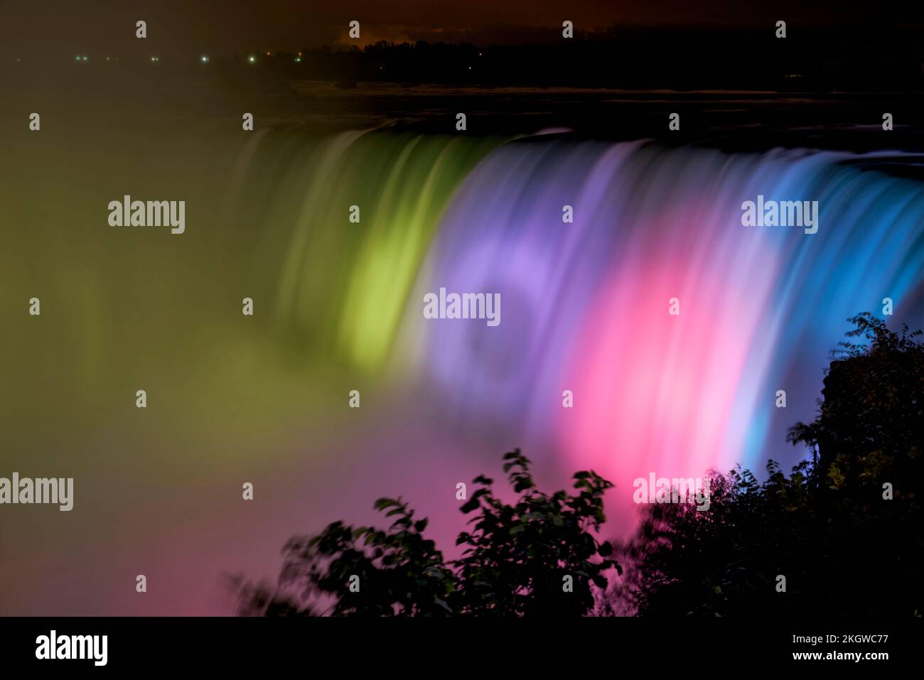 The illuminated Horseshoe canadian Niagara falls at night. Canada Stock