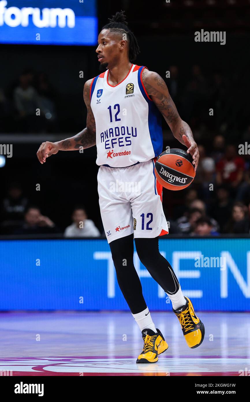 Will Clyburn #12 of Anadolu Efes Istanbul in action during the Turkish Airlines EuroLeague Regular Season Round 9 game between EA7 Emporio Armani Milan and Anadolu Efes Istanbul at Mediolanum Forum. Milan  51 - 80  Efes Istanbul. (Photo by Fabrizio Carabelli / SOPA Images/Sipa USA) Stock Photo