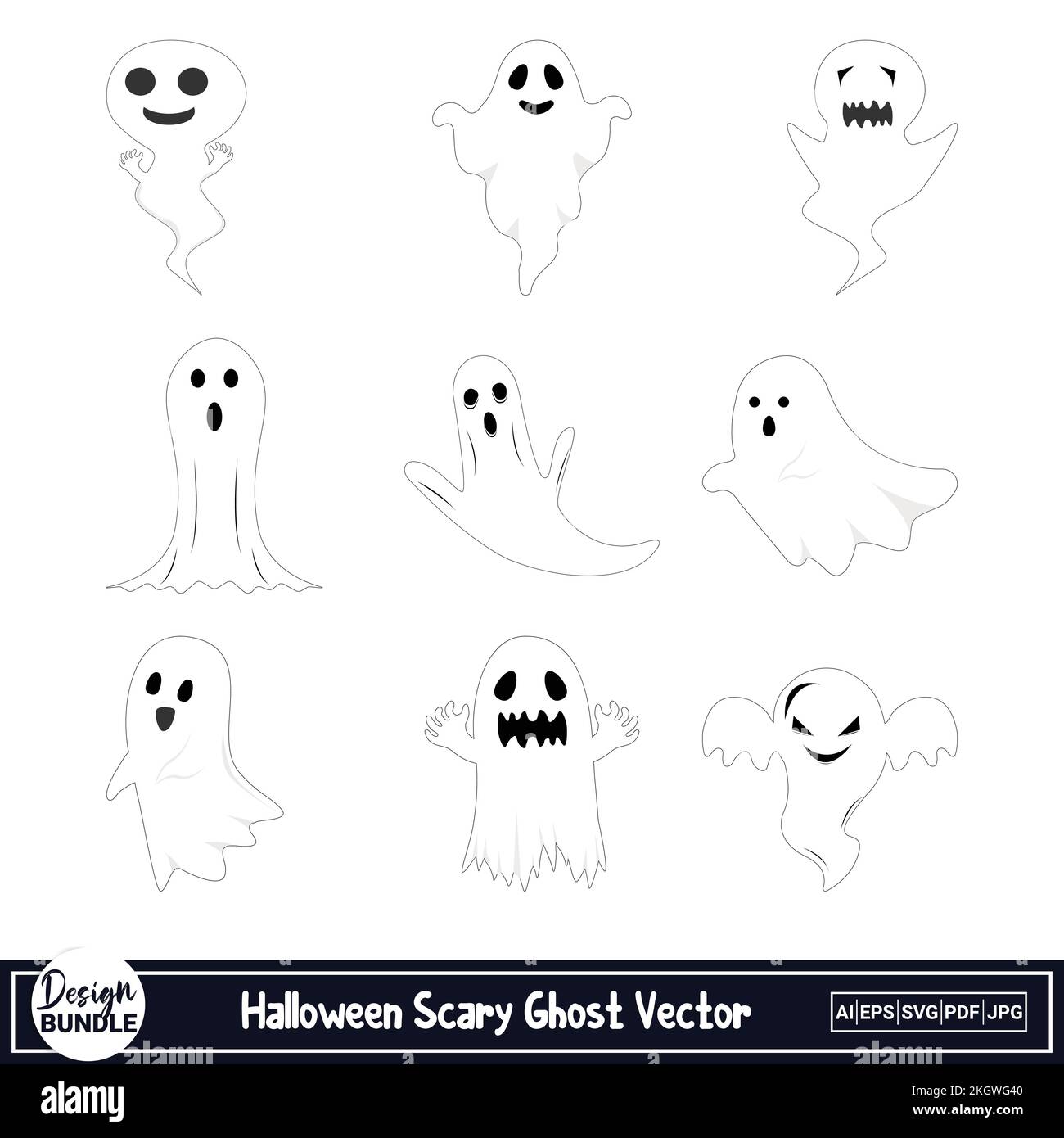 Spooky ghost design with white color and black shade. Halloween spooky