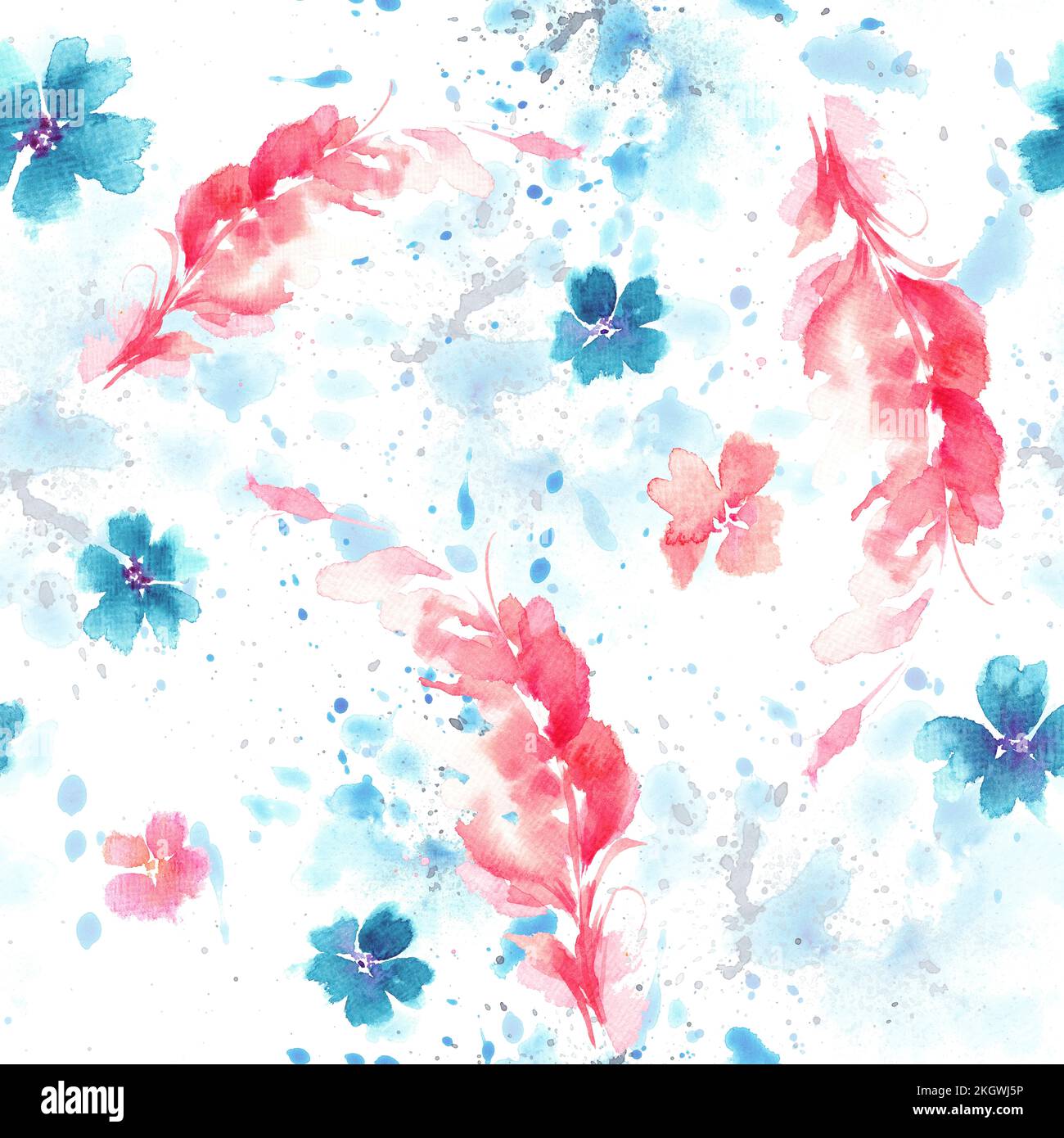 Seamless pattern with feathers and flowers on white background Stock ...