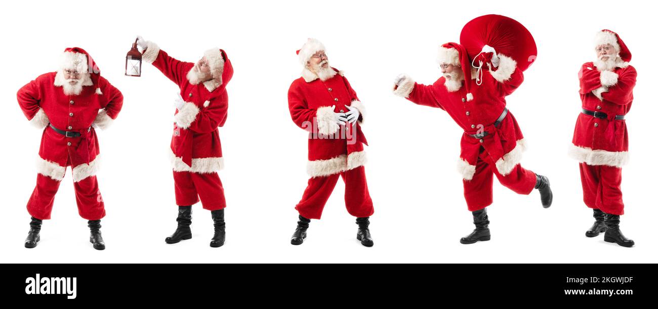 Santa Claus full length portraits set collection isolated on white ...