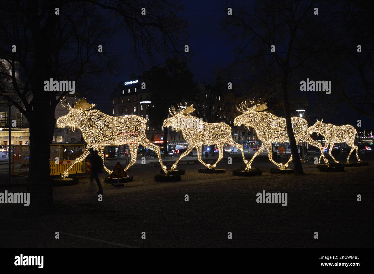 Stockholm, Sweden - November 2022 - Christmas elk lightnings at Nybroplan. (Markku Rainer Peltonen) Stock Photo